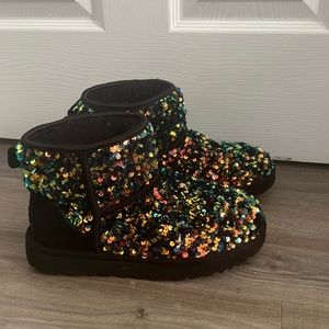 Sequin/Black UGG Boots, Size 7